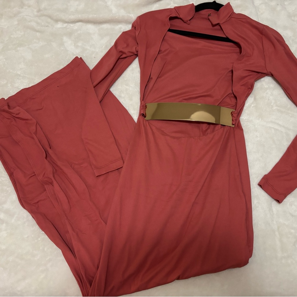 JLUXLABEL Coral Outfit with Gold Accent
